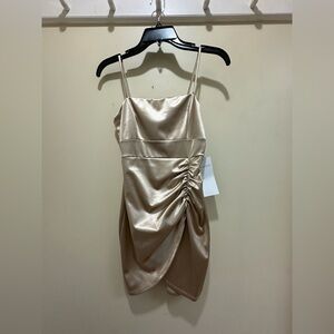 Champagne Chic Satin Ruched Mini Dress